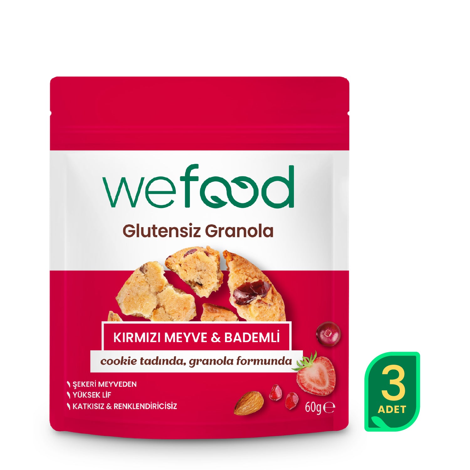 Wefood Glutensiz Granola Bites Kırmızı Meyve & Bademli 60 gr 3'lü